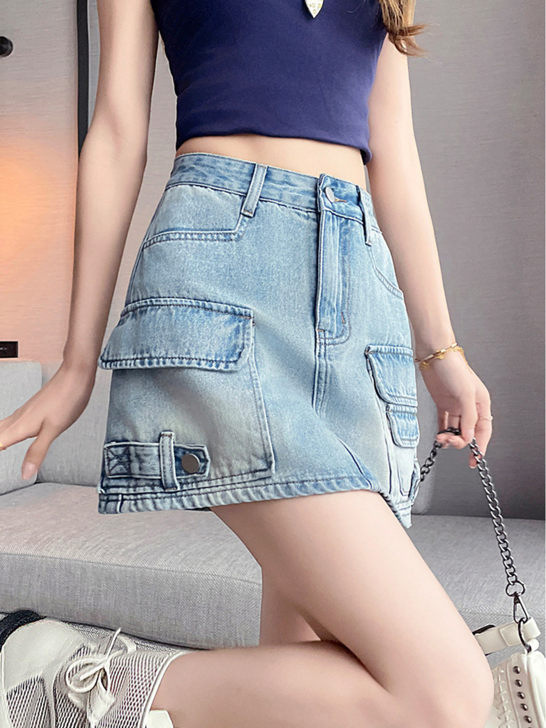 Women High Waist Cargo Denim M - Fly Line avaliação e preço