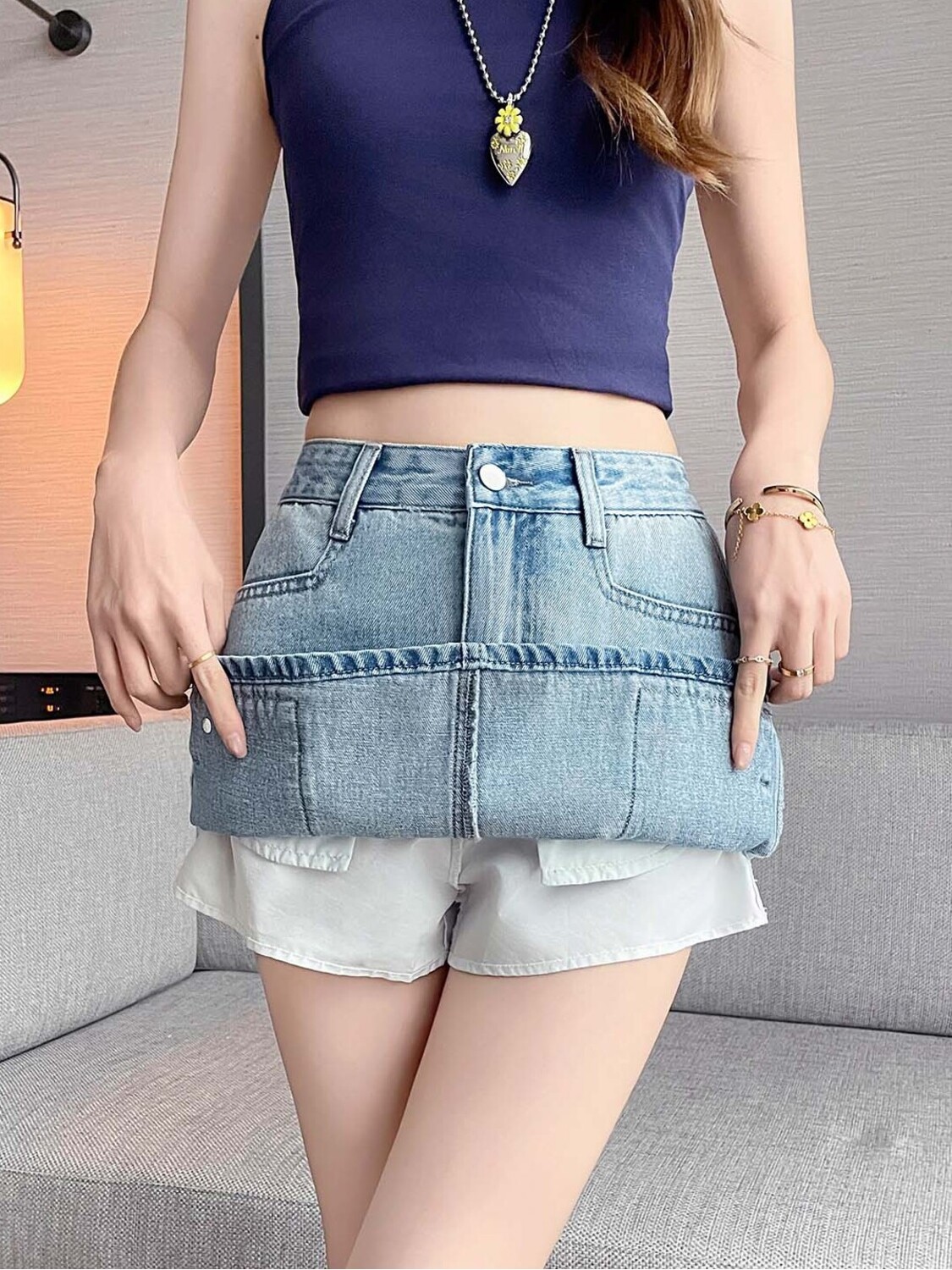Women High Waist Cargo Denim M - Fly Line avaliação e preço